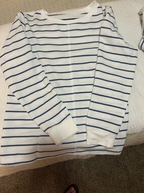 White and Navy Striped Long Sleeve Top
